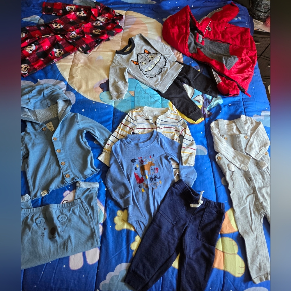 Lot of boys 12m clothes from Carter's, Disney; winter coat by Protection System